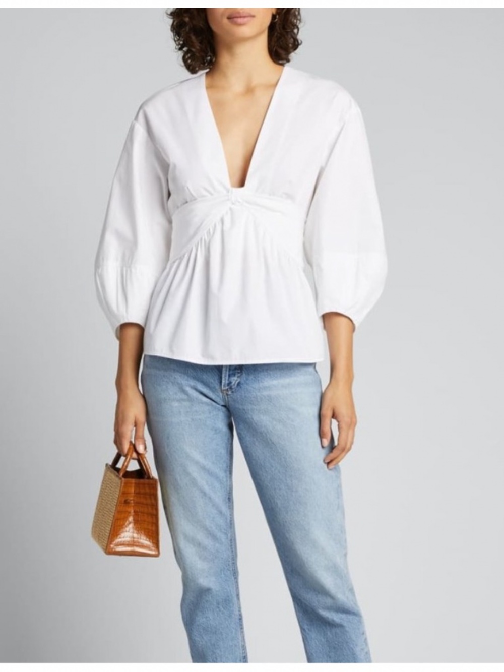 Derek Lam 10 Crosby Noe Blouse optic white designer v neck puff sleeve capsule